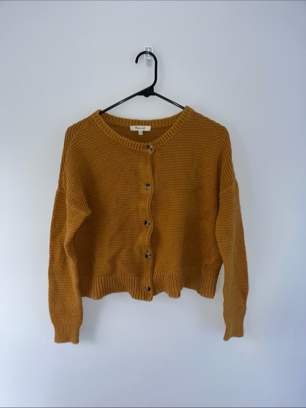 Madewell Mustard Cropped Button-Front Cardigan